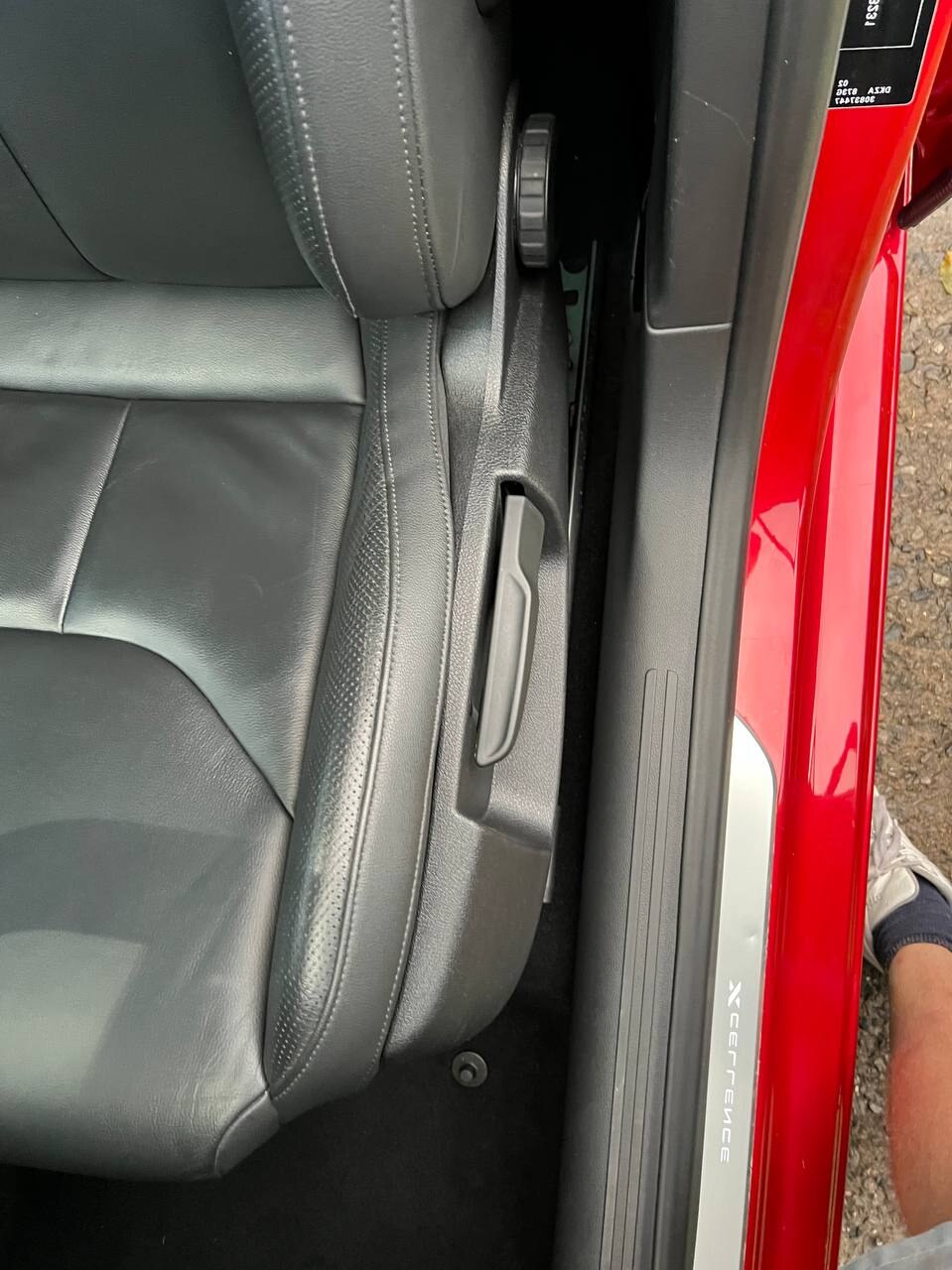 Clean seat rail area of Bradley’s Seat Leon after a Kaizen Deep Clean